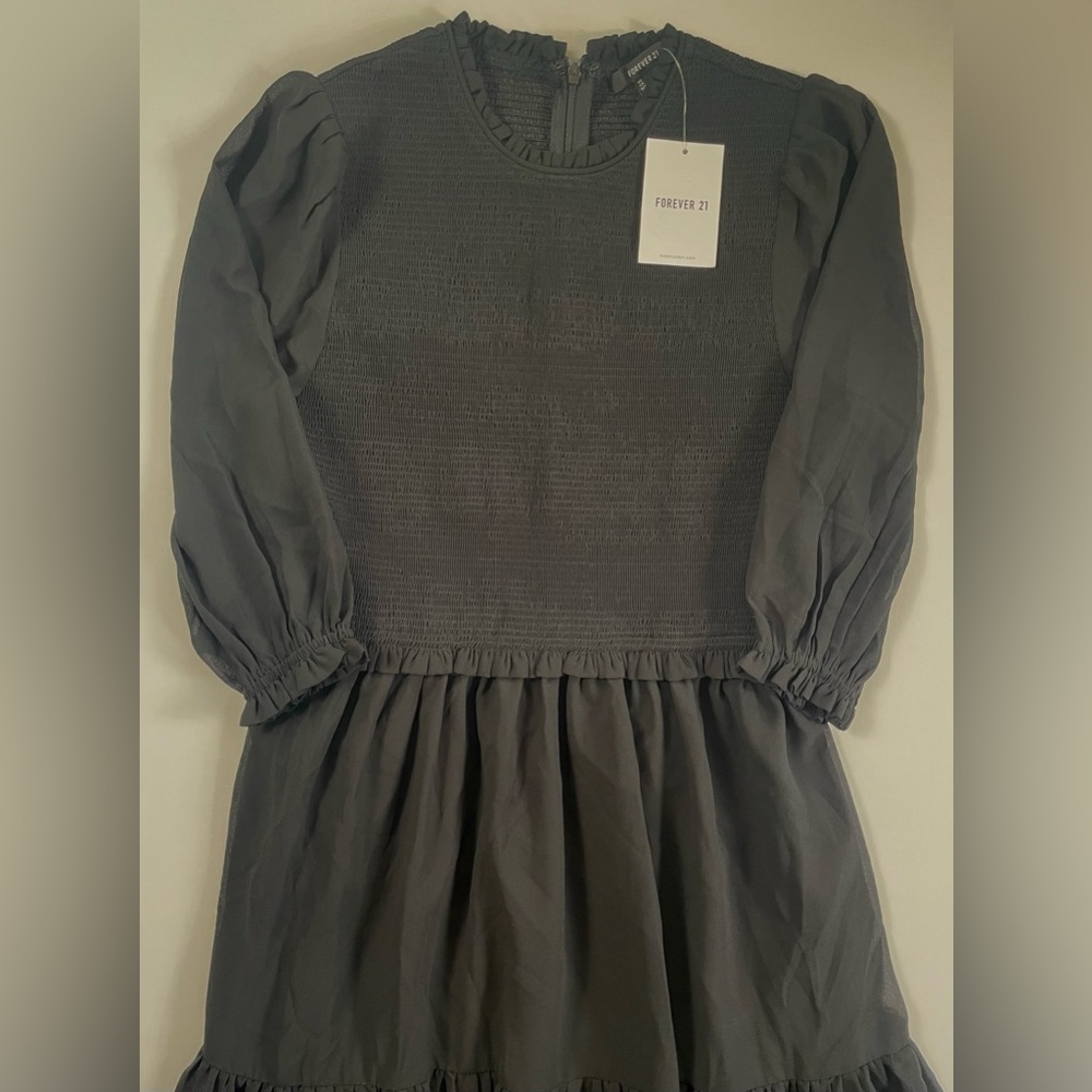 Forever 21 Black Puff Sleeve Smocked MIDI Dress NWT| Whimsigoth | Cottagecore